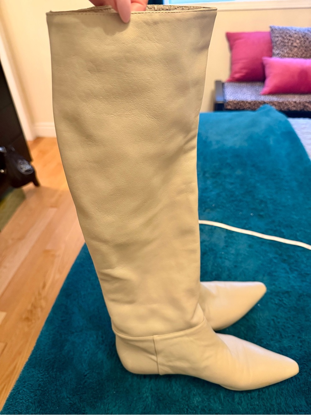 Light Grey Leather Zara Boots (Tall/Kitten heel)